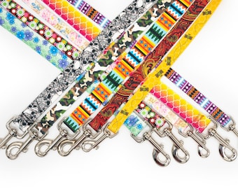 Patterned webbing leashes - 30+ vibrant prints, any length, 4 widths, great for all sizes of dogs