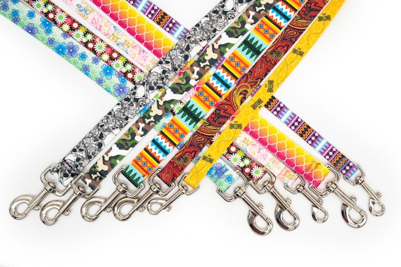 Patterned webbing leashes - 30+ vibrant prints, any length, 4 widths, great for all sizes of dogs
