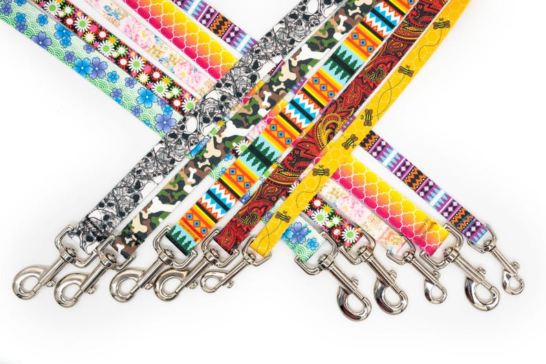Patterned webbing leashes - 30+ vibrant prints, any length, 4 widths, great for all sizes of dogs imagen 1
