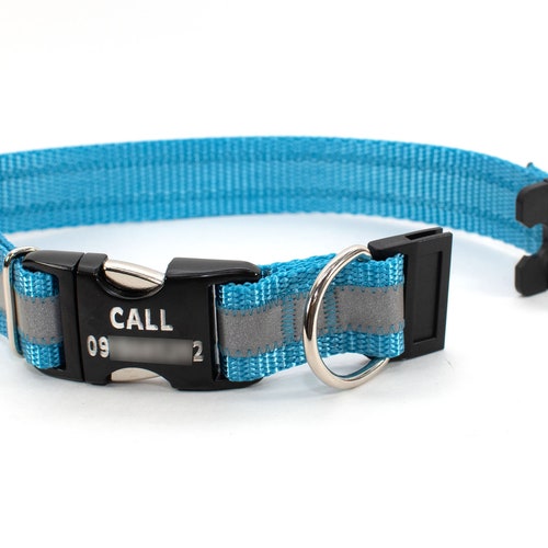 Personalized BREAKAWAY Safety Dog Collar in Reflective Teal Etsy