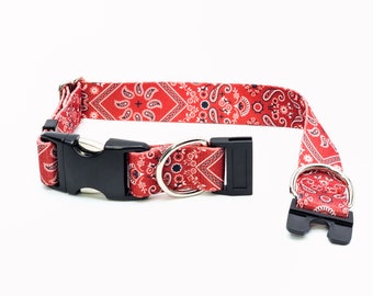 BREAKAWAY Personalized Red Bandana Dog Collar - safety collar, prevent collar strangulation | optional engraved buckle