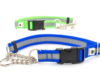 Reflective Quick-Release CHAIN Martingale Dog Collar - 20 colors, 4 widths, any size