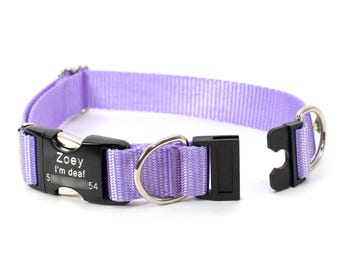 Personalized BREAKAWAY Safety Dog Collar in Lavender, Lilac Tagless, DEEP Engraved ID Buckle