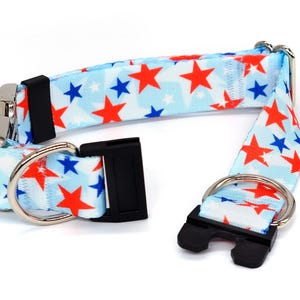 BREAKAWAY Personalized &quot;Liberty&quot; Dog Collar - safety collar, red white blue, American stars, colorful