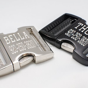 Engraved ID Buckles | Personalized engraved buckle ONLY, deep-engraved plastic quick clip buckle | monogrammed |dog tag | 20 fonts