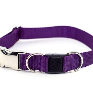 Personalized BREAKAWAY Safety Dog Collar in Purple, Plum, Violet, Tagless, CNC Engraved Aluminum Metal ID Buckle