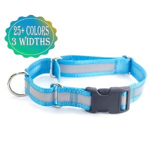 Reflective Quick-Release Martingale Dog Collar - 20 colors, 4 widths, any size