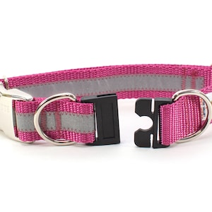 Personalized BreakAway Safety Dog Collar in Reflective Rose, Tagless, CNC Engraved Aluminum Metal ID Buckle, made to order
