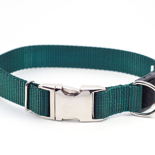 Personalized BREAKAWAY Safety Dog Collar in Emerald Green Tagless, CNC Engraved Aluminum ID Buckle