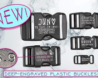 Engraved ID Buckles, Metal or Plastic | Personalized engraved buckle ONLY, ID buckle, monogrammed, dog tag, 20 fonts