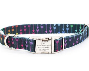 Rainbow Arrows, Flat Adjustable Dog Collar, Metal or Plastic Buckle, Optional Personalized ID Buckle