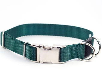Personalized BREAKAWAY Safety Dog Collar in Emerald Green Tagless, CNC Engraved ID Buckle