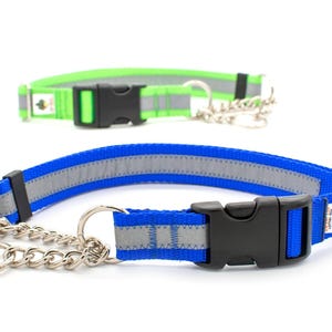 Reflective Quick-Release CHAIN Martingale Dog Collar - 20 colors, 4 widths, any size