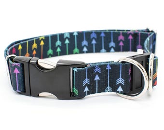 BREAKAWAY Personalized Rainbow Arrows Dog Collar - safety collar, goats, pigs, sheep, archer, colorful, gender neutral