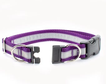 Personalized BreakAway Safety Dog Collar in Reflective Purple, Tagless, CNC Engraved ID Buckle, made to order