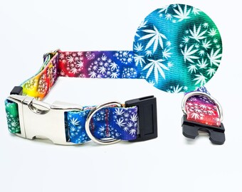 Personalized Groovy Ganja Dog Collar – Breakaway Safety Clasp, Optional Engraved Buckle