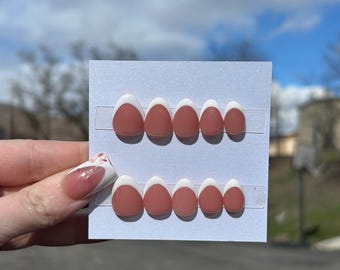 Extra Short Almond Press on Nails with White French Tip
