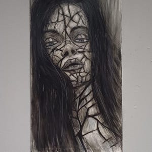 オリジナル絵画、ドローイング、イラスト、顔、木炭、ユニークな