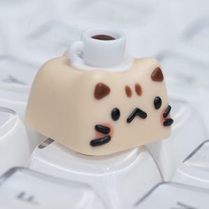 Coffee Cat Keycap – Handmade Artisan Resin Keycap for Mechanical Keyboards (Cherry MX Compatible)