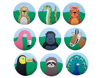 Hand Painted Knob - Children's Custom Hand Painted Jungle Safari Critters Zoo Animal Drawer Knobs Pulls or Nail Covers for Kids