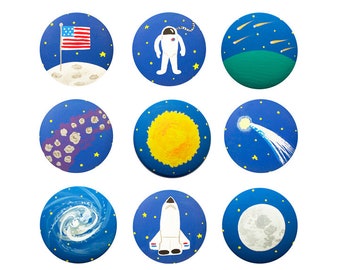 Hand Painted Knob - Children's Custom Hand Painted Space Shuttle Astronaut Children's Drawer Knobs Pulls or Nail Covers for Kids