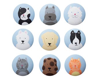 Hand geschilderde knop - Kinderen aangepaste hand geschilderd schattige beestjes - katten en honden dieren huisdieren lade knoppen trekt of nagel covers voor kinderen