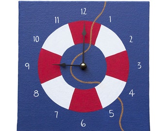 Children's Clock - Custom Hand Painted Kids Wooden Wall Clock - Nautical Life Preserver or Any Room Decor Theme - 6 inch 8 inch or 10 inch