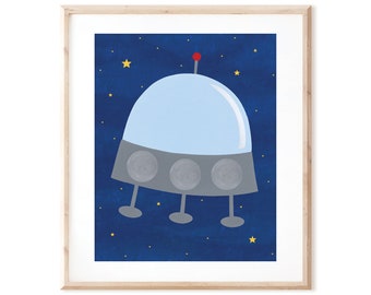 UFO Spacecraft - Outer Space Art - Printable Art from Original Hand Painted Designs - Instant Digital Download - DIY Wall Art Print