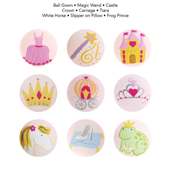 Hand Painted Knob - Children's Custom Hand Painted Sweet Fairy Tale Princess Drawer Knobs Pulls or Nail Covers for Kids