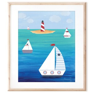 Segelboote auf dem Wasser - Maritime Ozean Kunst - Druckbare Kunst aus original handgemalten Designs - Digitaler Download - DIY WandkunstDruck