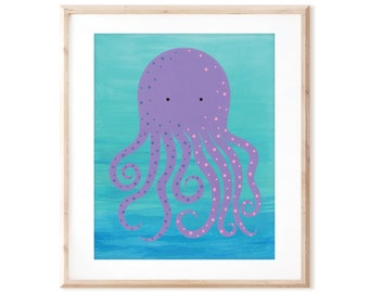 Adorable Octopus - Ocean Art - Printable Art from Original Hand Painted Designs - Instant Digital Download - DIY Wall Art Print
