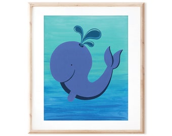 Whale - Ocean Art - Printable Art from Original Hand Painted Designs - Instant Digital Download - DIY Wall Art Print