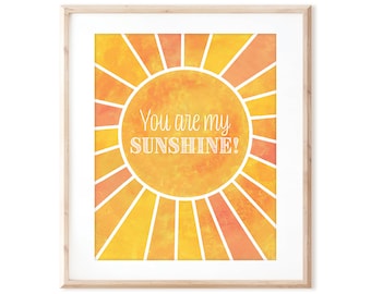 Sunburst Rays of Sunshine - You are my Sunshine - Printable Art from Original Hand Painted Designs - Digital Download - DIY Wall Art Print