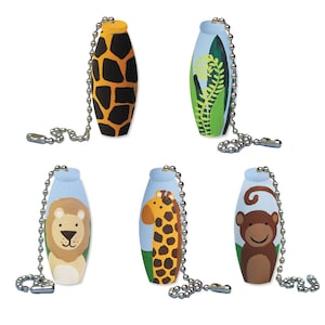 Children&#39;s Fan Pull or Lamp Finial - Custom Hand Painted Jungle Safari Zoo Animal Kid&#39;s Ceiling Fan Pull with Silver or Gold Chain