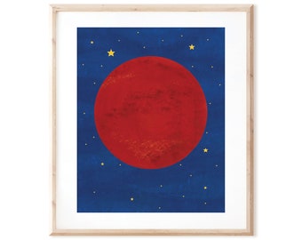 Planet Mars - Outer Space Art - Printable Art from Original Hand Painted Designs - Instant Digital Download - DIY Wall Art Print