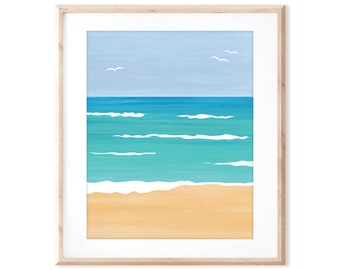 Minimalist Ocean  - Waves on the Beach - Printable Art from Original Hand Painted Designs - Digital Download - DIY Wall Art Print
