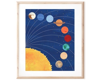 Solar System 8 Planets & Pluto - Outer Space Art - Printable Art from Original Hand Painted Designs - Digital Download - DIY Wall Art Print