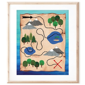 X Marks the Spot Pirate es Booty Treasure Map - Druckbare Kunst aus original handgemalten Designs - Digitaler Download - DIY Wandkunst