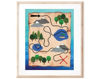 X Marks the Spot Pirate&#39;s Booty Treasure Map - Printable Art from Original Hand Painted Designs - Digital Download - DIY Wall Art Print