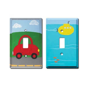Switch Plate - Custom Hand Painted Wooden Light Switch or Electrical Cover Plate Transportation Theme