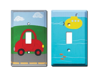 Switch Plate - Custom Hand Painted Wooden Light Switch or Electrical Cover Plate Transportation Theme