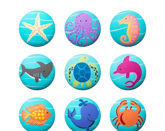 Hand Painted Knob - Children&#39;s Custom Hand Painted Marine Sea Life Critters Ocean Animal Drawer Knobs Pulls or Nail Covers for Kids