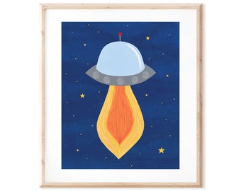 Flying Saucer - Outer Space Art - Printable Art from Original Hand Painted Designs - Instant Digital Download - DIY Wall Art Print