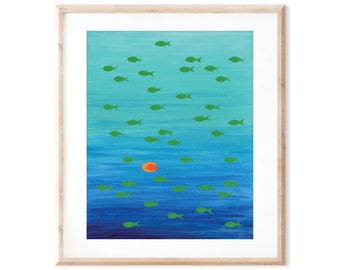 School of Fish - Ocean Art - Printable Art from Original Hand Painted Designs - Instant Digital Download - DIY Wall Art Print