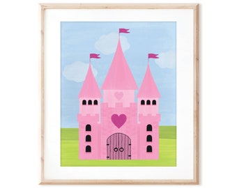 Pretty Pink Princess Palace - Printable Art from Original Hand Painted Designs - Instant Digital Download - DIY Wall Art Print