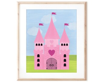 Pretty Pink Princess Palace - Printable Art from Original Hand Painted Designs - Instant Digital Download - DIY Wall Art Print