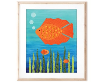 Orange Fish - Ocean Art - Printable Art from Original Hand Painted Designs - Instant Digital Download - DIY Wall Art Print