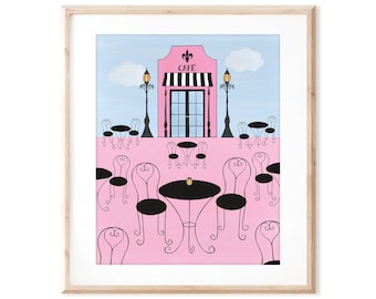 Pink Paris Cafe - Printable Art from Original Hand Painted Designs - Instant Digital Download - DIY Wall Art Print