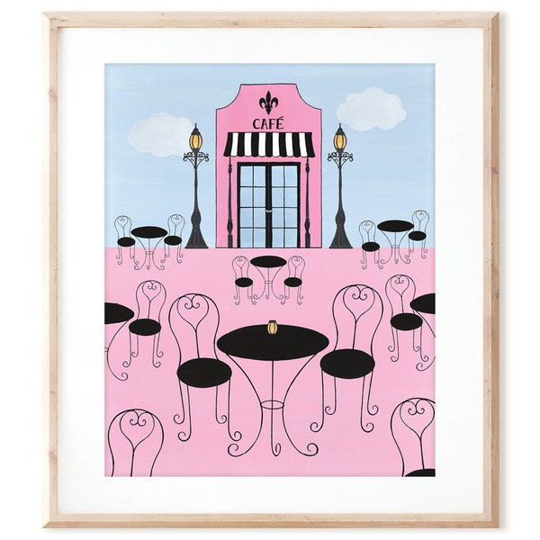 Pink Paris Cafe - Printable Art from Original Hand Painted Designs - Instant Digital Download - DIY Wall Art Print