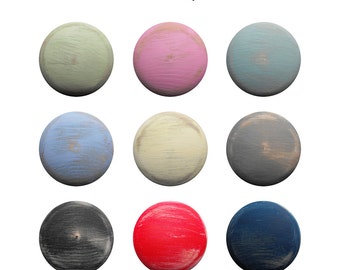Distressed Wood Knob - Children's Custom Hand Painted ANY Color Shabby Chic Distressed Wood Drawer Knobs Pulls or Nail Covers for Kids